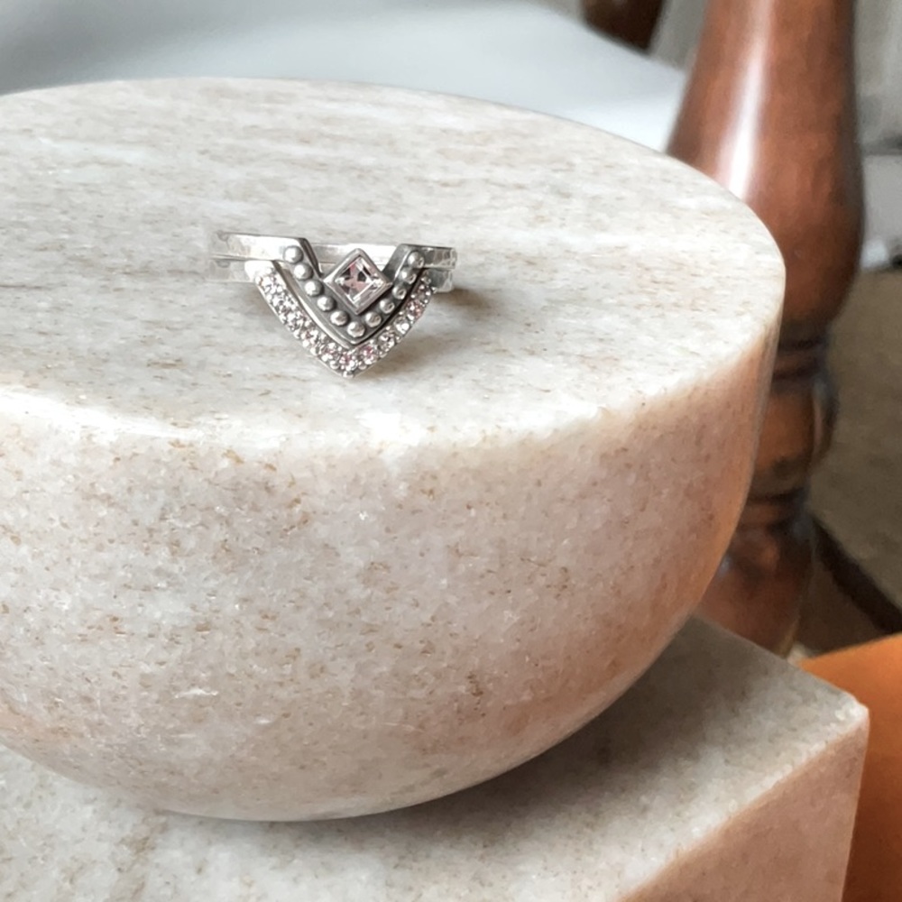 Silpada all angles two ring stack set Sterling Silver CZ